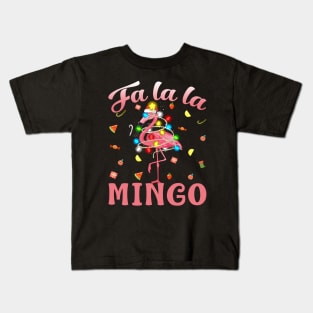 Fa La La Mingo Flamingo Christmas Tree Lights Tropical Xmas T-Shirt Kids T-Shirt